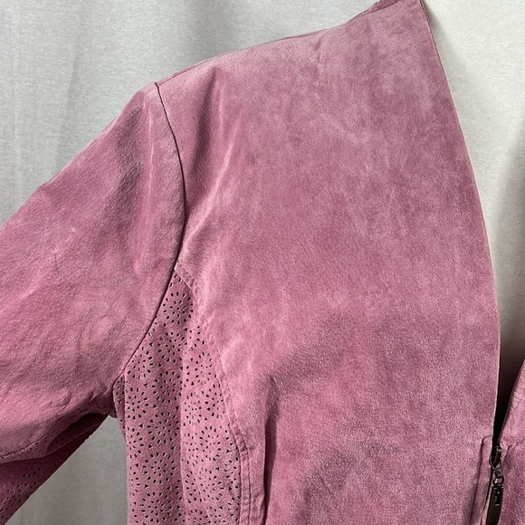 Hal Rubenstein Pink Laser Cut Genuine Leather Zip Jacket Womens Size 3x - Picture 4 of 16